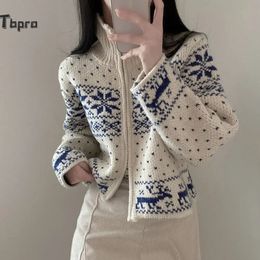 Chic Snowflake Zip-up Sweater Coat Korean Style Christmas Sweet Turtleneck Sweatesr Winter Women Fashion Street Outerwear 240112