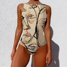 Swimsuit Women Swimsuit Graffiti Abstract Print Bathing Suit Backless Swimwear Bodysuit Brazilian Monokini 240111