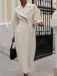 Женское шерстяное пальто, зимнее пальто с рукавами-фонариками, офисная женская длинная куртка, ветрозащитная куртка с лацканами на груди, толстый уличный костюм 240112
