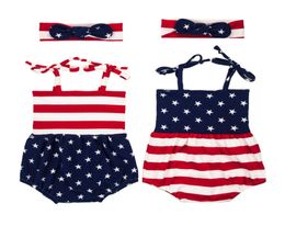 Newborn Baby Girl Romper headband set Summer Sleeveless United States Flag Infant Baby Clothes Toddler Jumpsuit Kids Clothing Outf4386044
