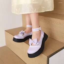 Dress Shoes PXELENA Retro Ankle Strap Girls Women Lolita Chunky Mid Heels Platform Cosplay Uniform Japanese Pumps Bowtie Student