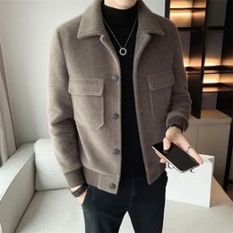 Fashion Autumn Winter Short Woolen Coat Wool Men Korean Mink Imitation Jacket Trendy Heavy Clothes Mens Overcoat S-3XL 240111