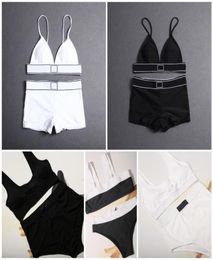 Sexy Split Swimsuit knitted Solid Color Sports Swimwears High Waist Ladies Bathing Suit Summer Sling Swimming White Black3228830
