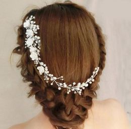 Fashion White Pearls Bridal Headpieces Hair Pins Floral Flower Jewellery Bridal Half Up Bride Hairs Accessories Vintage Wreath Weddi5739207