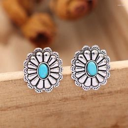 Stud Earrings Western Turquoise Bohemian Vintage Small Geometric Round Flower Ethnic Boho Cowgirl Cowboy Jewellery Gifts