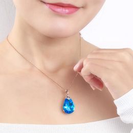 Pendants 14K rose Gold Necklace Blue Sapphire Pendant for Woman Topaz Drop Chalcedony Pendant pierscionki Colgante Bizuteria Jewellery