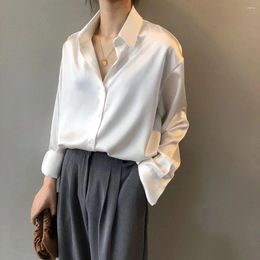 Women's Blouses Autumn Silk Shirt Vintage Blouse Women White Lady Long Sleeves Female Loose Shirts Women-clothing Tops 2024