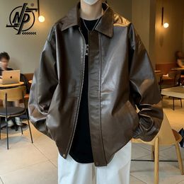 Vintage PU Leather Jacket Men Women High Street Techwear Motorcycle Solid Color Coats BF Punk Loose Casual Bomber Outerwear 240112