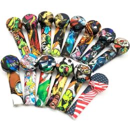 Camouflage Patterned Hand Pipes Metal/Glass Bowl Dab 3.5" Cartoon FDA Silicone Pipe Environmentally Water Bong BJ