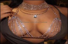 Other Rhinestone Crystal Bikini Bra Top Chest Belly Tassel Chains over Harness Necklace Body Jewellery Festival Party Er Up Drop Delivery4291105