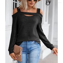 Women's T Shirts Autumn Off The Shoulder Tops Women Clothing Casual Long Sleeve Tunic Loose Fit Square Neck Sexy Cold T-Shirts 2024