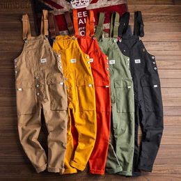 Men's Jeans Fashion Men Jumpsuit Bib Pants Solid Colour Joggers Pockets Streetwear Loose Cotton Straps Suspender Men's Cargo Overalls RompersL240111