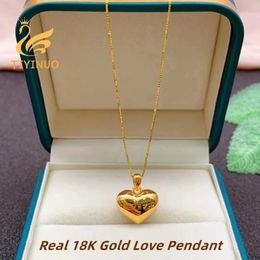 TIYINUO Genuine AU750 Real 18K Gold Necklace Heart Love Pendant Birthday Gift Fashion Basic Present For Woman Fine Jewellery 240111