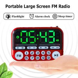 Radio Portable Mini FM Radio Large LED Display Radio Receiver Speaker with Alarm Clock Sleep Timer Support TF card U Disk Folder Play