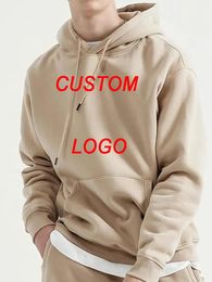 Custom DIY Brand 600GSM Heavy Weight Mens Hoodies Winter Thick Cotton Warm Top Solid Colour Pullover Hoodie Sweatshirt 240112