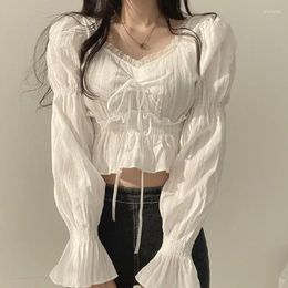 Women's Blouses French Pleated Lantern Long Sleeve Shirt For 2024 Spring And Autumn Vintage White Square Collar Blouse Tops Female
