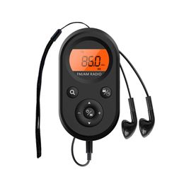 Radio Mini FM/AM Radio Portable Pocket 76108MHZ Rechargeable Radio Receiver with LCD Display Backlight Lanyard Design