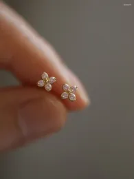 Stud Earrings 925 Silver Needle Floral Sweet Simple Inlaid Pink Zircon For Women Wedding Jewellery Accessories Mini Earring