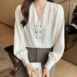 Women's Blouses Chiffon Shirt Spring/Summer Loose Casual Ladies Clothing Fashion Long Sleeves V-neck Women Tops YCMYUNYAN