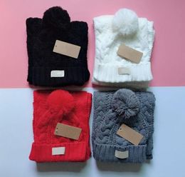 Winter Knitted Caps Scarves Set Inner Fine Hair Warm And Soft Crochet Beanies 6 Colours 260g Whole1030763