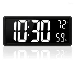 Wall Clocks 14.3 Inch Large Digital Clock With Temperature Date And 12/24H Auto-Dimming Silent Alarm For Home