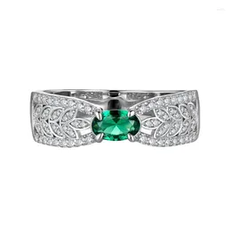 Cluster Rings 2024 Sterling Silver Wheat Ear Hollow Ribbon 4 6 Emerald Ring Female Minority Design Light Luxury 3D INS