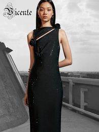 Casual Dresses VC Celebrity Party Evening Dress Women Sexy Sleeveless Beautiful Flowers Black Bandage Long With Rhinestone