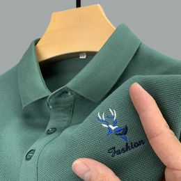 95%Cotton Men's Polo Shirt Luxury Brand Lapel Deer Head Embroid Long Sleeve Spring Korean Fashion Casual Golf Men's T-Shirts 240111