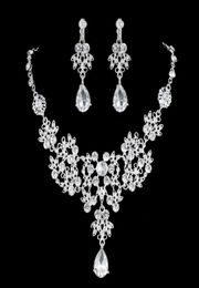Luxury Flower Rhinestones Bridal Jewelry Sets 4 Colors Crystals Wedding Necklaces And Earrings For Bride Prom Evening Party Access5002936