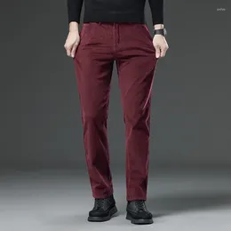 Men's Pants Corduroy Elasticity Casual Autumn Winter Fashion Regular Business Straight Trousers Brand Wine Red Khaki