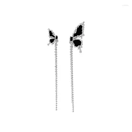 Dangle Earrings 2024 Asymmetric Butterfly Drop For Women Black Glaze Wing Metal Tassel Earring Boucle Oreille Fine Jewelry