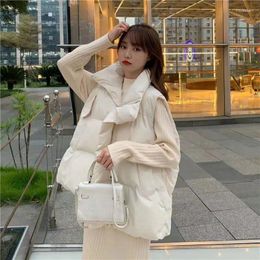 Women's Trench Coats Korean Chic Thick Puffy Vest Women Winter Warm Streetwear Parkas Jacket Simple Loose Zipper Casual Cotton Down Solid