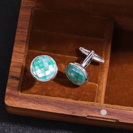 Men's Fashion French Shirt Cufflinks Fixed Green Shell Inlay Silver Copper Personalised Cufflinks