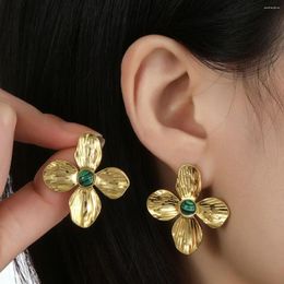 Stud Earrings Lucky Malachite Four-leaf Clover EarringsWomen Stainless Steel 18K Gold Colour Natural Stone Earring Patry Jewelr