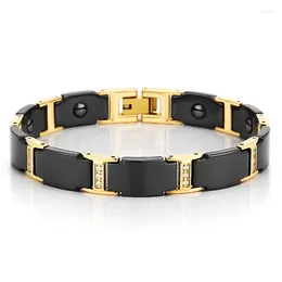 Link Bracelets 10mm Black Ceramic Cross Chain Zircon Bracelet For Men Women Gold Plate Stainless Steel Fashion Health Care Magnetic Jewellery