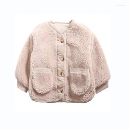 Jackets 2024Autumn Winter Baby Girl Clothes Coat Children Lamb Wool Jacket Thickened Cotton Solid Top Fashion Outwear