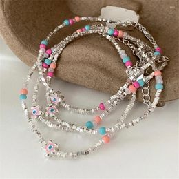 Strand Korean Fashion Cute Colorful Flower Irregular Metal Beaded Bracelet For Women Wedding Party Y2K EMO Jewelry Accessories Gift