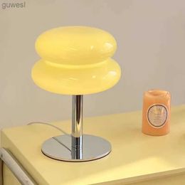 Night Lights Medieval Cream Glass Egg Tart Mushroom Table Lamp Bedroom Bedside Study Home Decor Macaron Desk Light Ins Atmospher Night Lights YQ240112