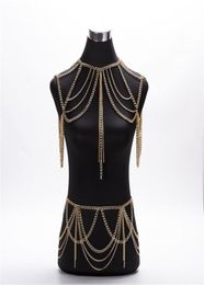 Fashion Jewellery Accessories Punk Heavy Metal Multilayer Tassel Gold Body Chain Long Necklace Statement for women T2005089472684