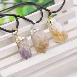 Pendant Necklaces 12x34mm Natural Stone Topazd/Pink Quartzd/Amethysd Original Mineral Necklace Irregular Chalcedony Gift For Women Jewellery