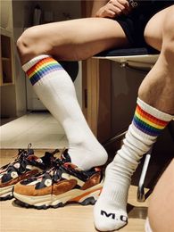 Fashion Unique Design Rainbow Striped Cotton Socks Sexy Gay Men Sports Long Tube Football Comfortable 240112