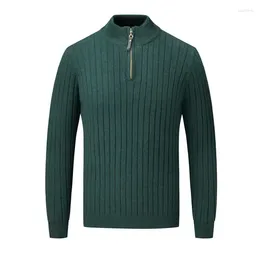 Men's Polos Autumn Winter Knitted Polo Man Sweaters Long Sleeve Stand Collar Zip Jumper Tops Solid Knitwear Clothing Men Tees Pullovers