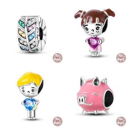 100% 925 Sterling Silver Colourful girl boy doctor glow Charms pink pig Beads Fit Pando 925 Original Bracelet DIY Jewellery Gift