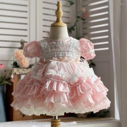 Girl Dresses Girls Summer Pink Short-sleeved Puff-sleeved Puffy Princess Skirt Cotton Yarn Short Cute Dress