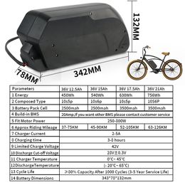 Tiger Shark Ebike Battery 36V 21Ah 48V 17.5Ah Li-ion E-bike Batteria 48v electric bicycle akku with Charger