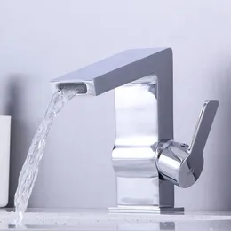 Bathroom Sink Faucets Modern Square Faucet High Quality Single Handle Hole Basin Mixer Tap Chrome Plated