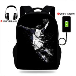 17inchLuxury Basketball Basket Print College Backpack usb Charger Schoolbag Laptop Backpacks for Teenage School Bag Boys Mochila 240111