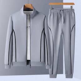 Men's Tracksuits 2024 Spring Plus Size Sports Suit Baseball Collar Cardigan Casual Solid Colour Stitching Men Sets Los Hombres Conjuntos