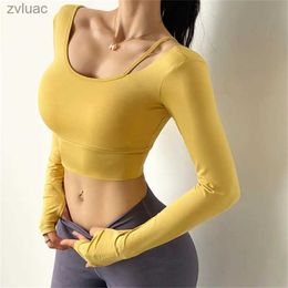 Yoga Outfit Yoga Outfit Women U Shape Sports T Shirt Nylon Yoga Top Gym Bodybuilding Sexy Workout Beautiful Long Sleeves Fitness Shirts Clothes YQ240115