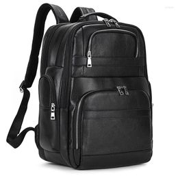 Backpack Large Capacity Leather With USB Black Cowhide For Men's Leisure Travel Bag